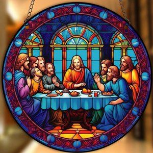 The Last Supper Window Decor Stained Glass-Look Acrylic Colorful New